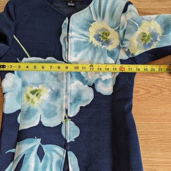 Linda Allard Ellen Tracy Blue Floral Print Zip Front Jacket Size 4 Cotton Silk - Picture 8 of 9